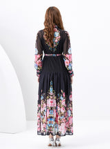 Retro Long Sleeve Slim Printed Dress