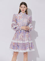 Lace Stitching Lantern Sleeves Dress