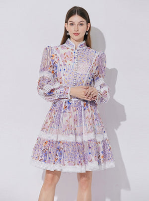 Lace Stitching Lantern Sleeves Dress