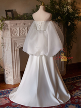 White Satin Pleats Strapless Wedding Dress