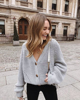 Solid Color Short Knitted Sweater Coat