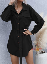 Retro Slim Long Sleeve Solid Color Black Shirt