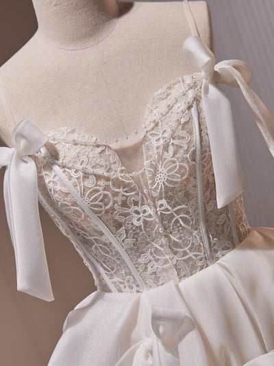 White Lace Beading Homecoming Dress