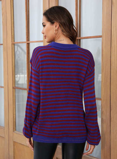 Striped Contrast Long Sleeve Sweater