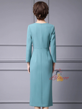 Green Long Sleeve Pleats Split Mother Of The Bride Dress