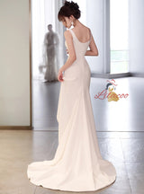 White Mermaid Pleats Split Wedding Dress