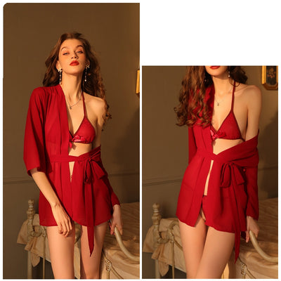 Sexy Perspective Chiffon Robe Underwear Set