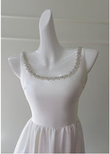 White Straps Beading Short Dress