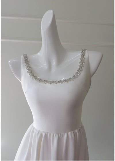 White Straps Beading Short Dress