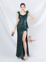 Sexy Mermaid Sequins Split Prom Dress