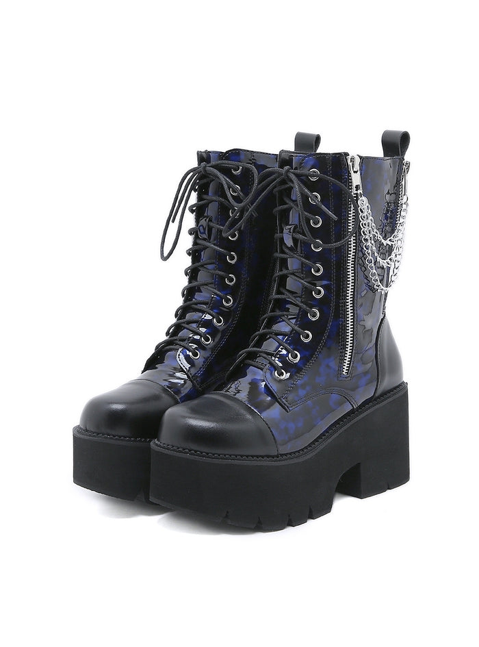 Thick Heel Thick Zipper Thick Color Matching Boots