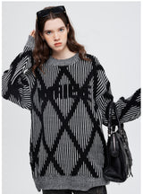 Color Matching Striped Retro Loose Sweater