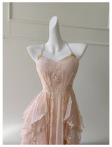 Halter Embroidered Irregular Dress