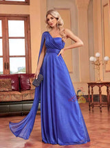 Royal Blue One Shoulder Chiffon Prom Dress