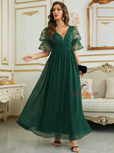 Burgundy Chiffon Short Sleeve Party Dress