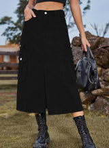 Elastic Waist Denim Casual Long Skirt