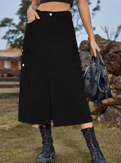 Elastic Waist Denim Casual Long Skirt