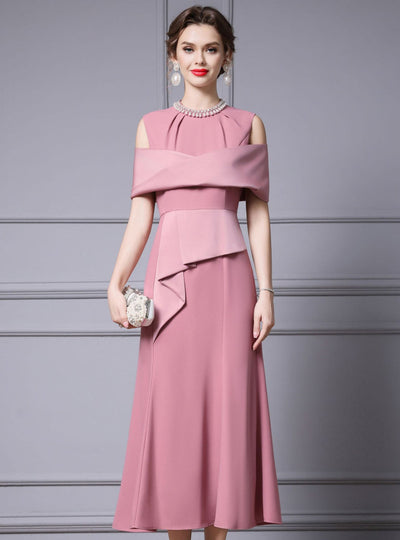 Burgundy Pleats Beading Pearls Mother Of The Bride Dress