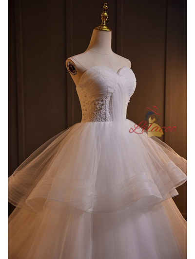 White Tulle Pleats Wedding Dress