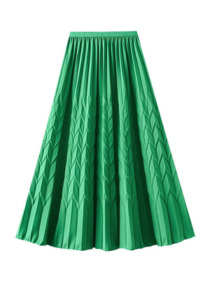 Elastic High Waist Solid Color Pleated Skirt