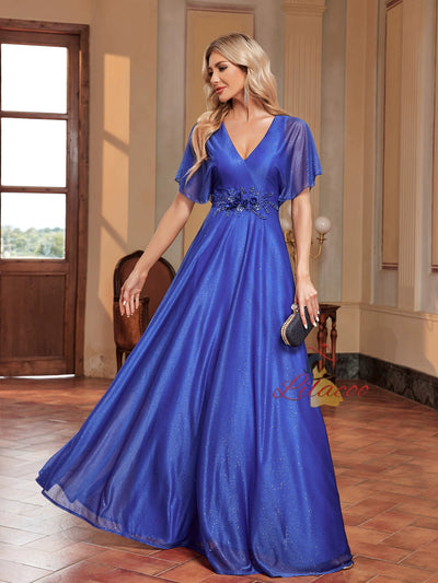 Horn Sleeve Applique Slim Dress