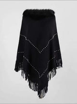 Fringe Knit Pullover Cloak Shawl