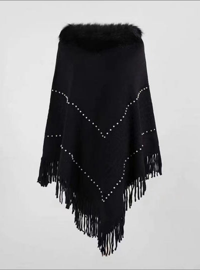 Fringe Knit Pullover Cloak Shawl