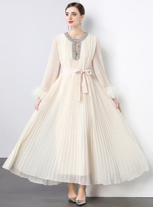 Heavy Hand-made Diamond Pleated Evening Dress