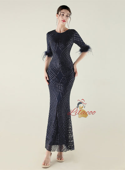 Mermaid Scoop Neck Short Sleeve Prom Dress