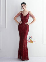 Sequins Mermaid Spaghetti Straps Beading Prom Dress