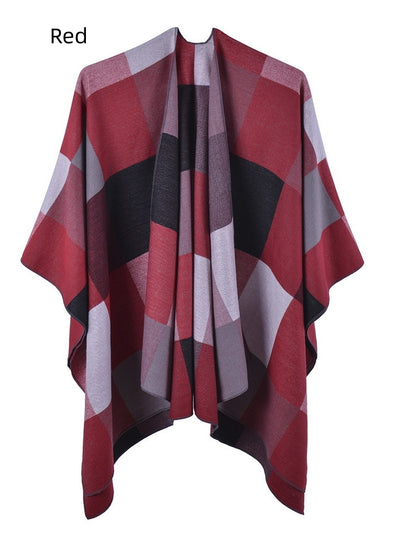 Women Plaid Fringed Scarf Shawl
