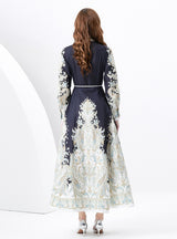 Retro Long-sleeved Single-breasted Printed Dress