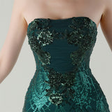 Sequins Tulle Strapless Beading Prom Dress