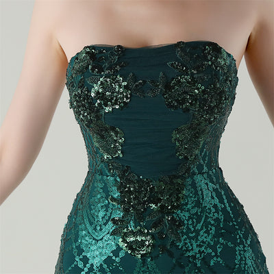 Sequins Tulle Strapless Beading Prom Dress