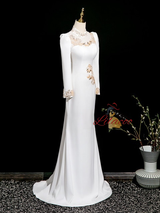 White Mermaid High Neck Sequins Lace Prom Dress