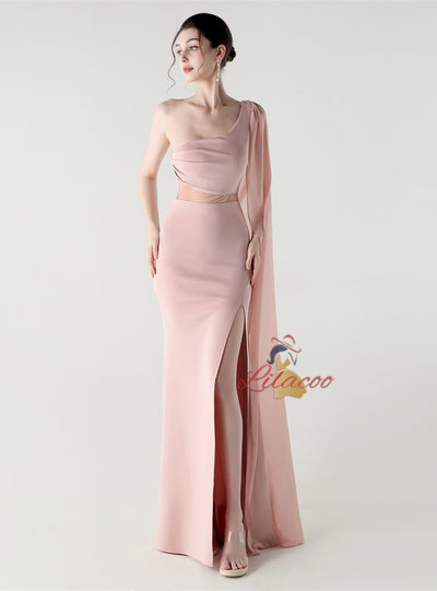 Mermaid One Shoulder Split Prom Dress