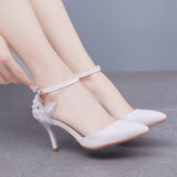 7.5cm White Lace Flower Thin Heels Bridal Shoes