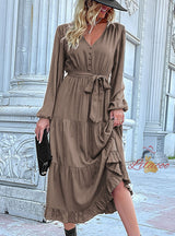 Casual Long-sleeved Solid Color Dress