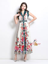 Retro Court Single-breasted Printed Dress