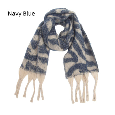 Jacquard Zebra Thick Tassels Scarf