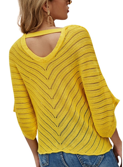 V-neck Short-sleeved Bat Hollow Top