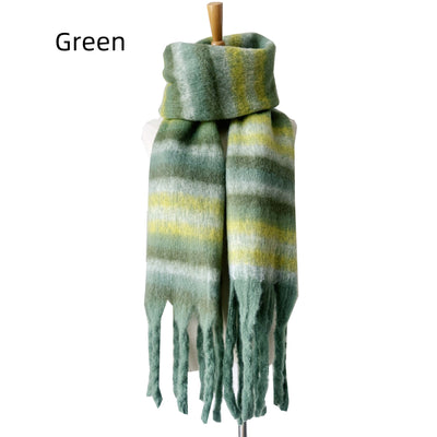 Thickened Thick Fringed Striped Scarf