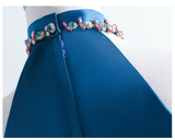 Blue Satin High Neck Beading Homecoming Dress