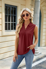 Lapel Solid Color Sleeveless Casual T-shirt