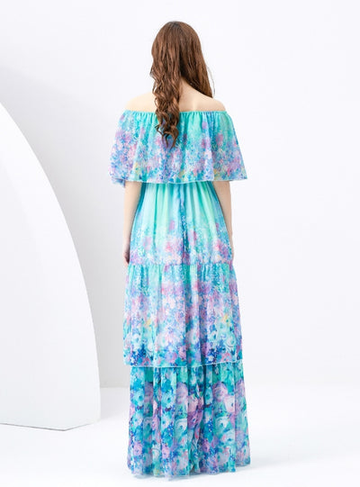 Lotus Leaf Printed Long Cake Dress