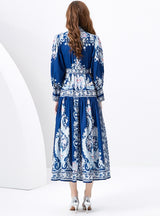 Retro Printed Slim Bubble Sleeve Dress