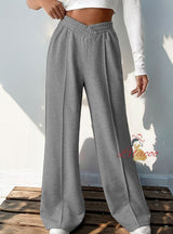 High-waist Solid Color Wide-leg Casual Pants