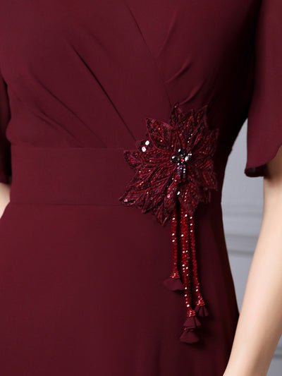 Pink V-neck Beading Mother Of The Bride Dress