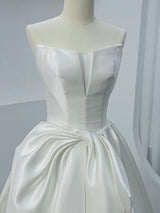 White Satin Strapless Wedding Dress