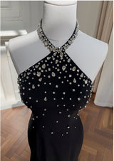 Black Mermaid Halter Beading Prom Dress
